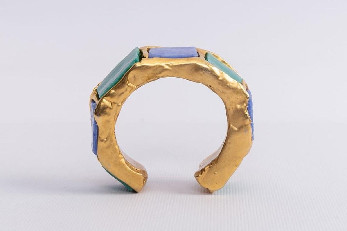 Chanel Green and Blue Gilded Metal Bracelet For Sale 2