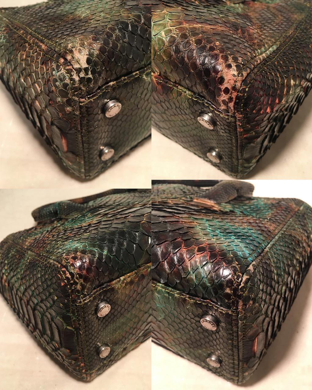  Chanel Sac à main Cerf en peau de python multicolore vert et brun Pour femmes 