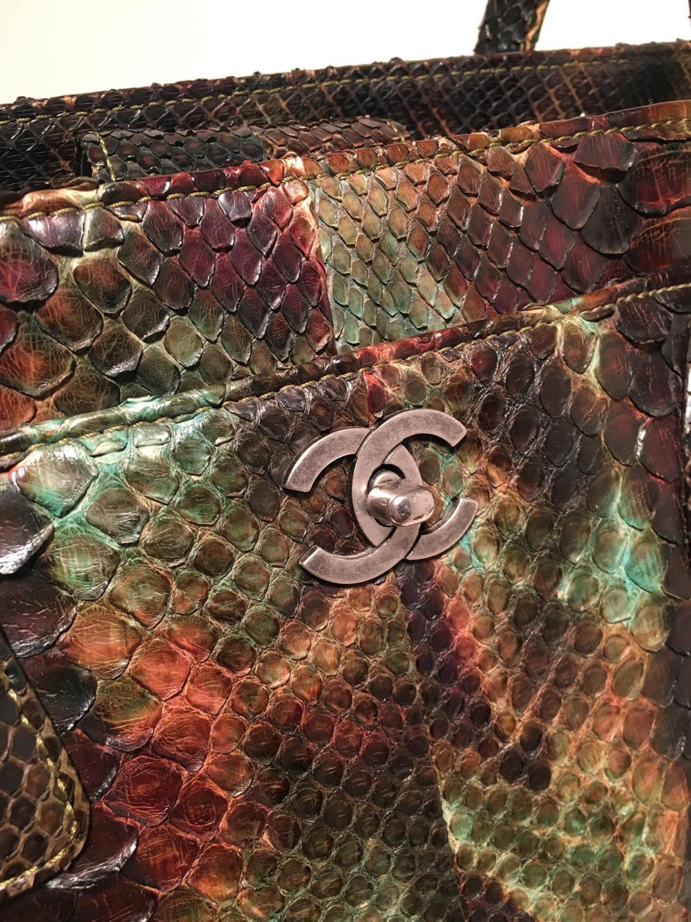 Chanel Sac à main Cerf en peau de python multicolore vert et brun 1