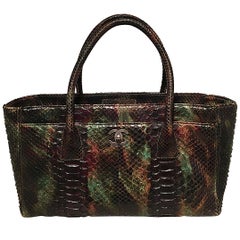 Chanel Sac à main Cerf en peau de python multicolore vert et brun