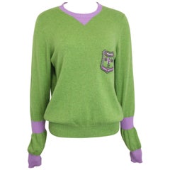 Retro Chanel Green and Purple Cashmere Sweater 