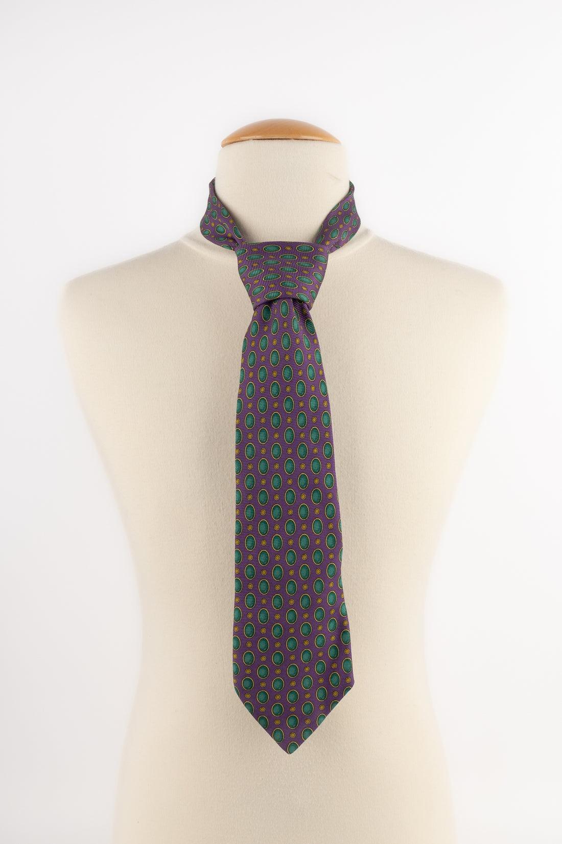 Black Chanel Green and Purple Silk Tie For Sale