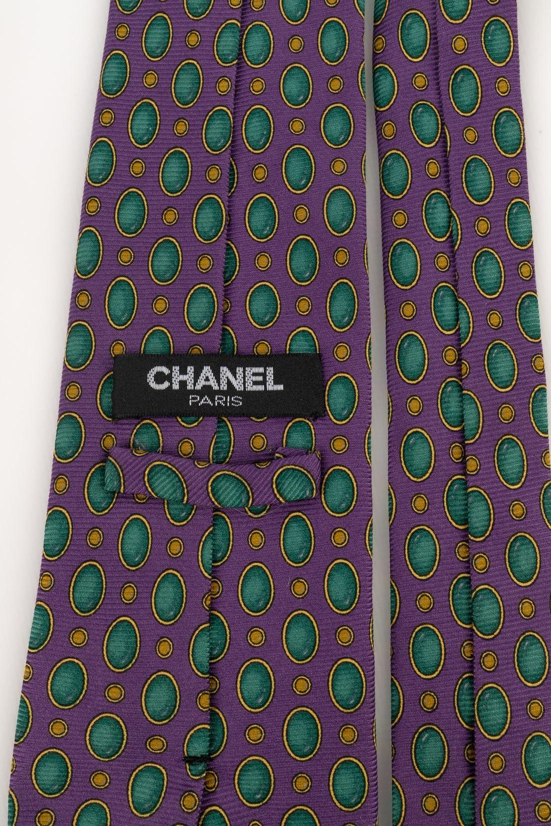 Men's Chanel Green and Purple Silk Tie For Sale