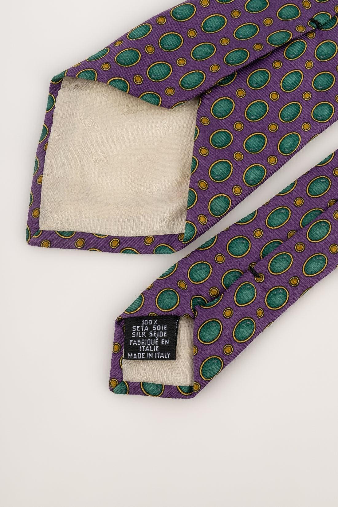 Chanel Green and Purple Silk Tie For Sale 1