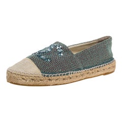 Chanel Grün/Beige Canvas Pailletten CC Espadrille flache Schuhe Größe 39