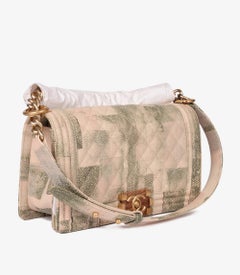 Chanel Green & Beige Painted Quilted Caviar Leather Cuba Medium Le Boy Bag