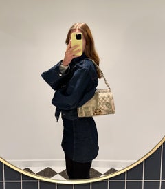 Chanel Green & Beige Painted Quilted Caviar Leather Cuba Medium Le Boy Bag