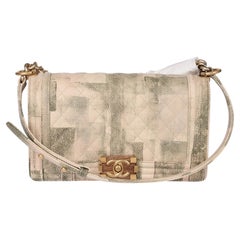 Chanel Green & Beige Painted Quilted Caviar Leather Cuba Medium Le Boy Bag