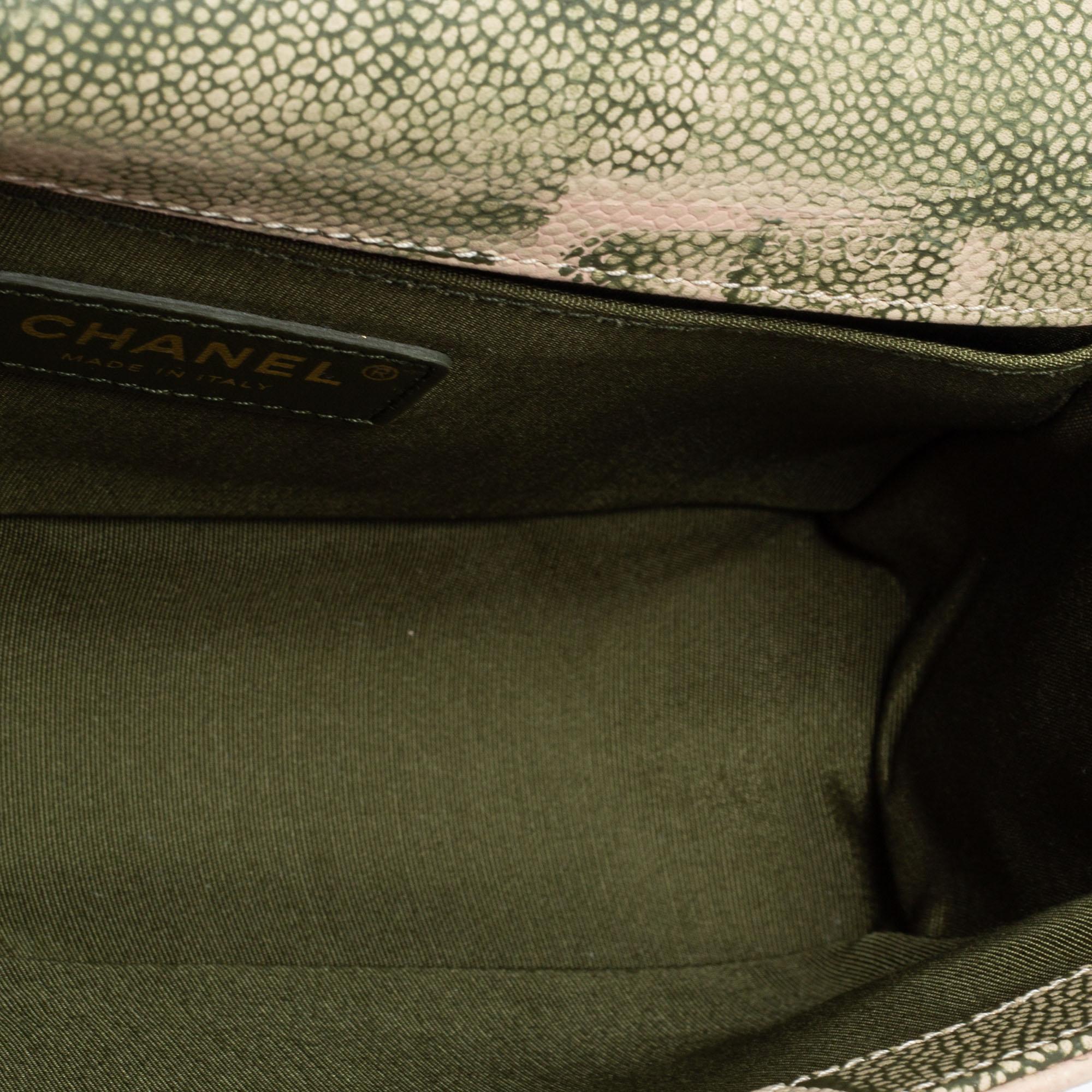 Chanel Green/Beige Quilted Caviar Leather Medium Boy Flap Bag 4