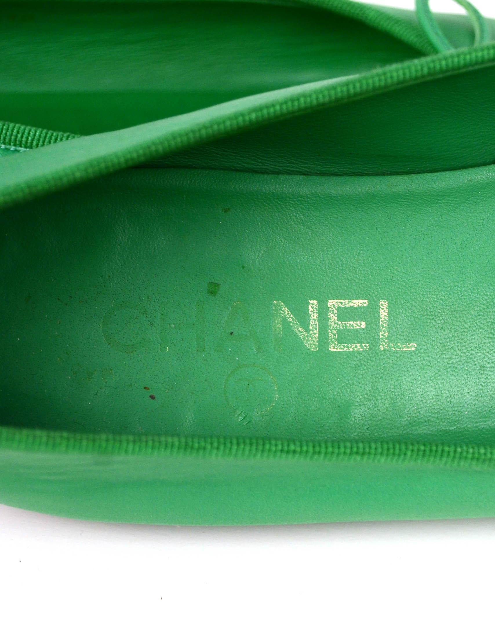 Chanel Green & Black Lambskin Cap Toe CC Ballerina Flats sz 39 3