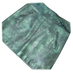 Chanel Green Black Leather Mini Skirt