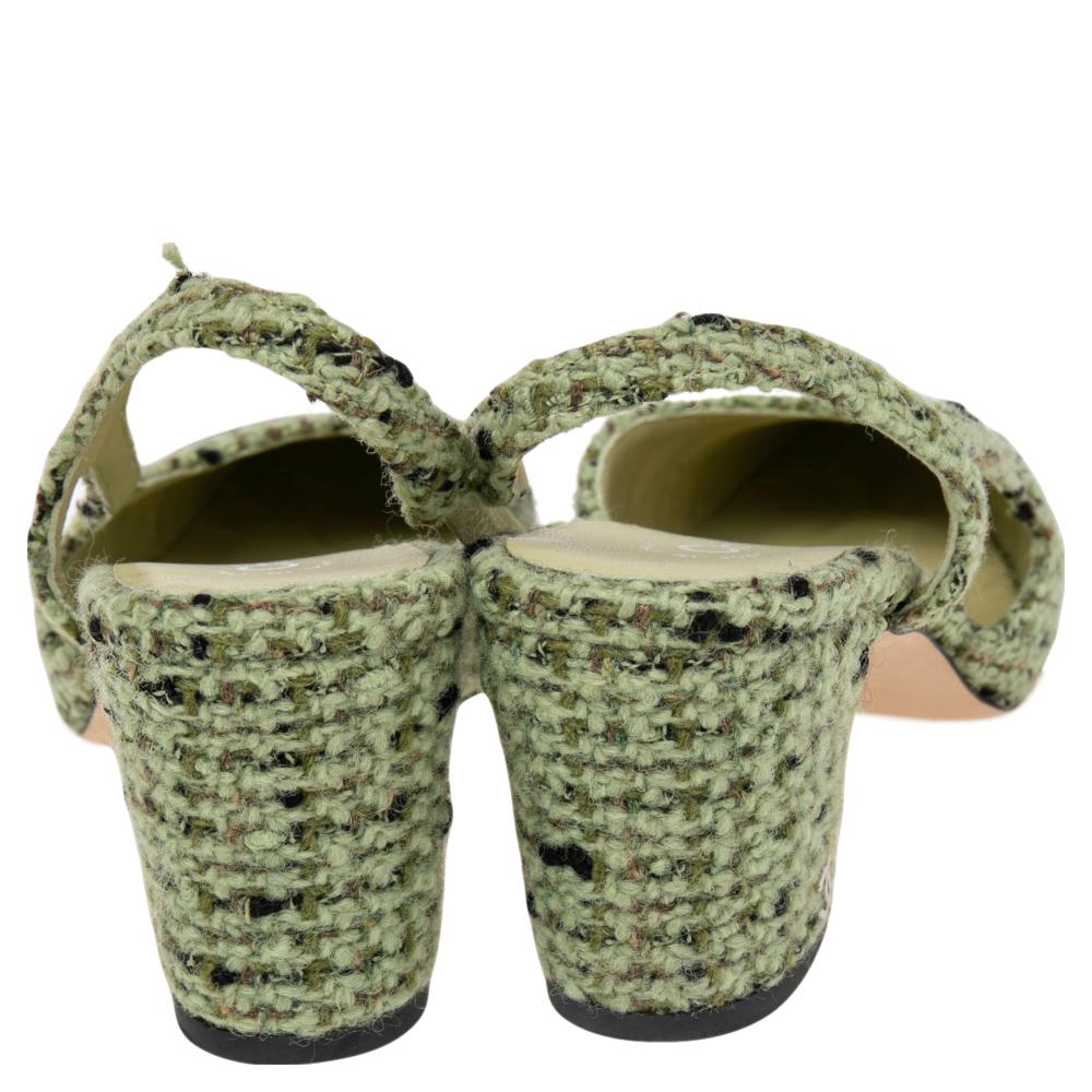 De las mujeres Chanel Sandalias de tweed verde/negro y charol con puntera de CC tamaño 38