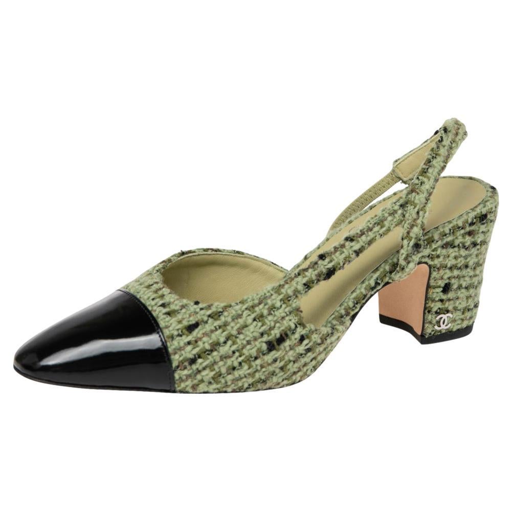 Slingback tweed sandals Chanel Green size 36.5 EU in Tweed - 38330142