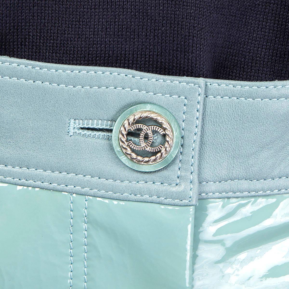 De las mujeres CHANEL verde y azul 2018 PATENTE FRINGED Y TWEED PANTALÓN PIERNA ANCHA 36 XS en venta