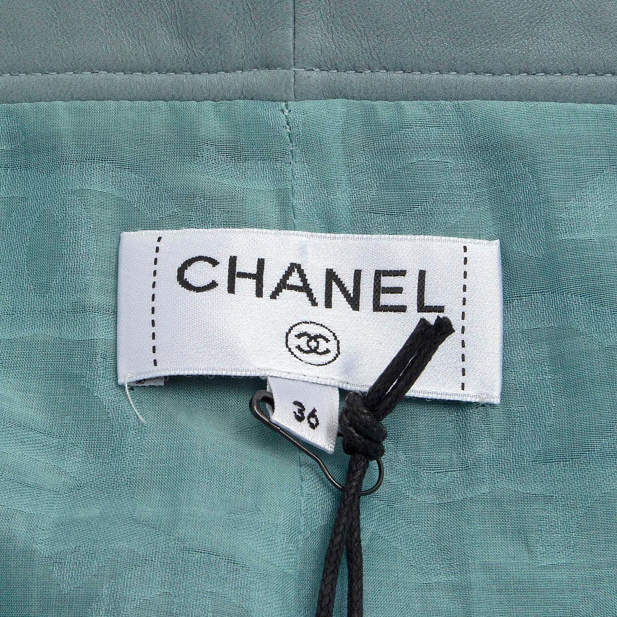 CHANEL green & blue 2018 FRINGED PATENT & TWEED WIDE LEG Pants 36 XS For Sale 2