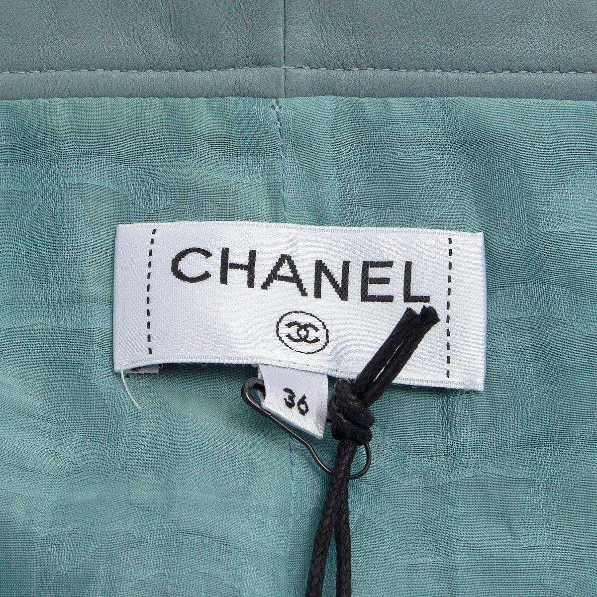 CHANEL verde y azul 2018 PATENTE FRINGED Y TWEED PANTALÓN PIERNA ANCHA 36 XS en venta 3