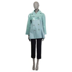 CHANEL green & blue 2018 PATENT & LEATHER OVERSIZED PEACOAT Coat Jacket 36 XS