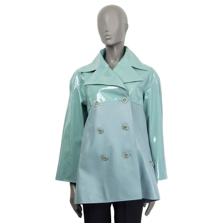 CHANEL green and blue 2018 PATENT and LEATHER OVERSIZED PEACOAT 