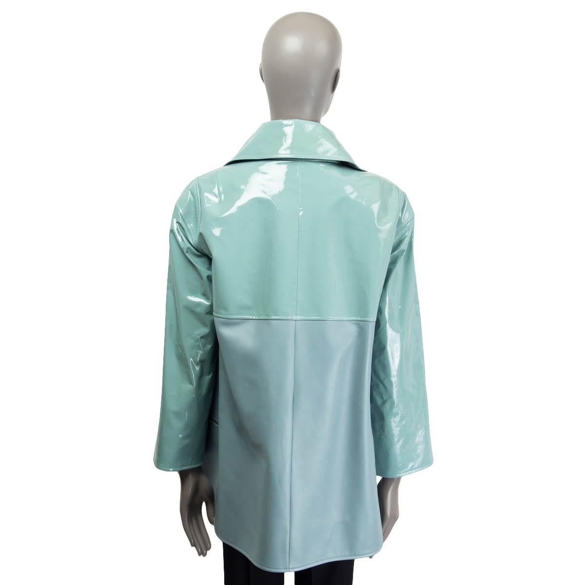 Blue CHANEL green & blue 2018 PATENT & LEATHER OVERSIZED PEACOAT Coat Jacket 36 XS For Sale