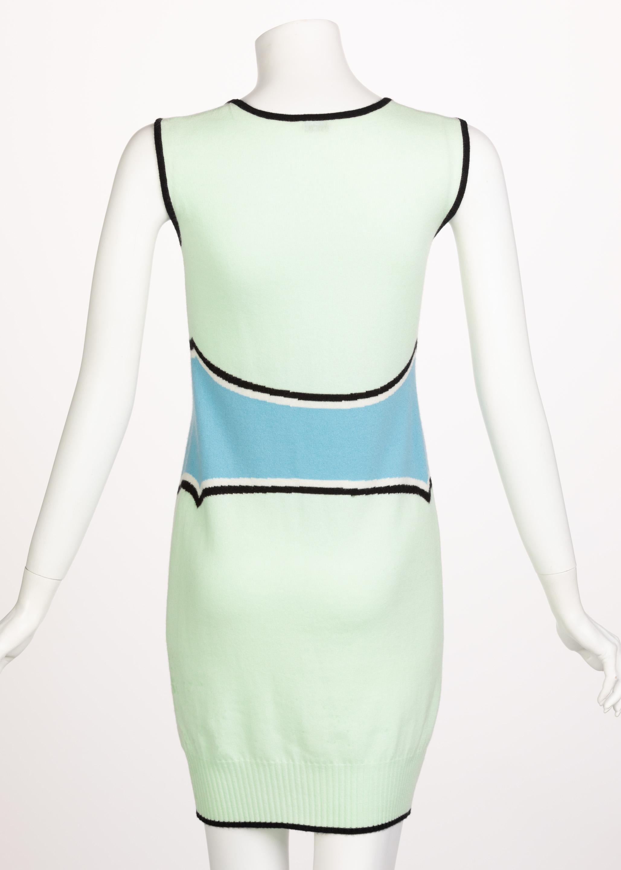 Chanel Green Blue Cashmere Logo Sleeveless Dress Runway, 2009 In Excellent Condition In Boca Raton, FL