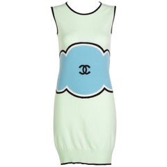 Chanel Green Blue Cashmere Logo Sleeveless Dress Runway, 2009