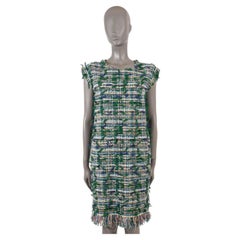 CHANEL Grünes & blaues Baumwollkleid aus Baumwolle 2018 18S FRINGE TWEED Kleid 44 XL