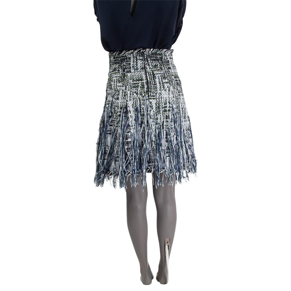 Gray CHANEL green blue cotton 2018 LUREX FRINGE TWEED Skirt 38 S For Sale