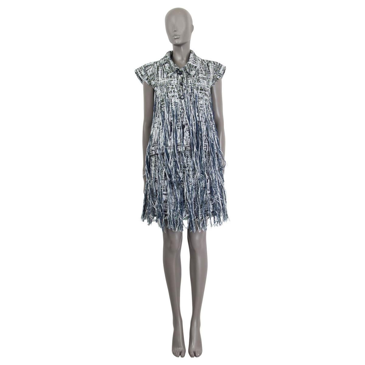 CHANEL green blue cotton 2018 LUREX FRINGE TWEED Skirt 38 S For Sale 2