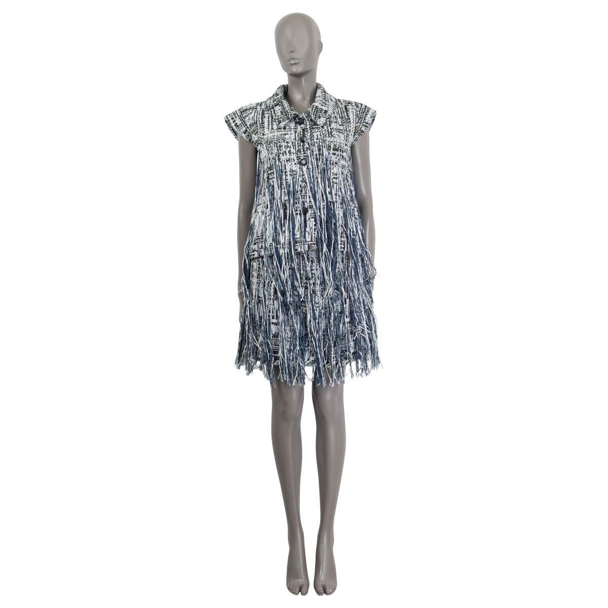 CHANEL verde azul algodón 2018 LUREX FRINGE TWEED Falda 38 S 3