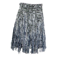CHANEL green blue cotton 2018 LUREX FRINGE TWEED Skirt 38 S