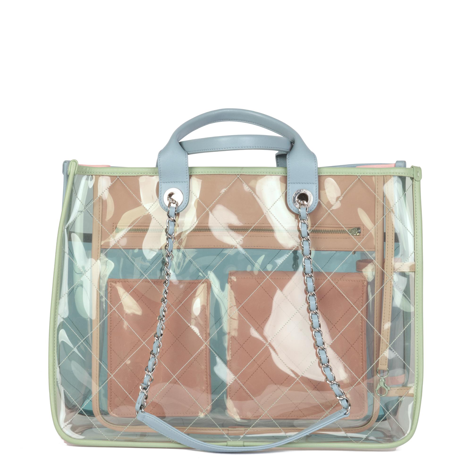 Women's Chanel Green, Blue, Pink Lambskin & PVC Coco Splash Large Shopping Tote