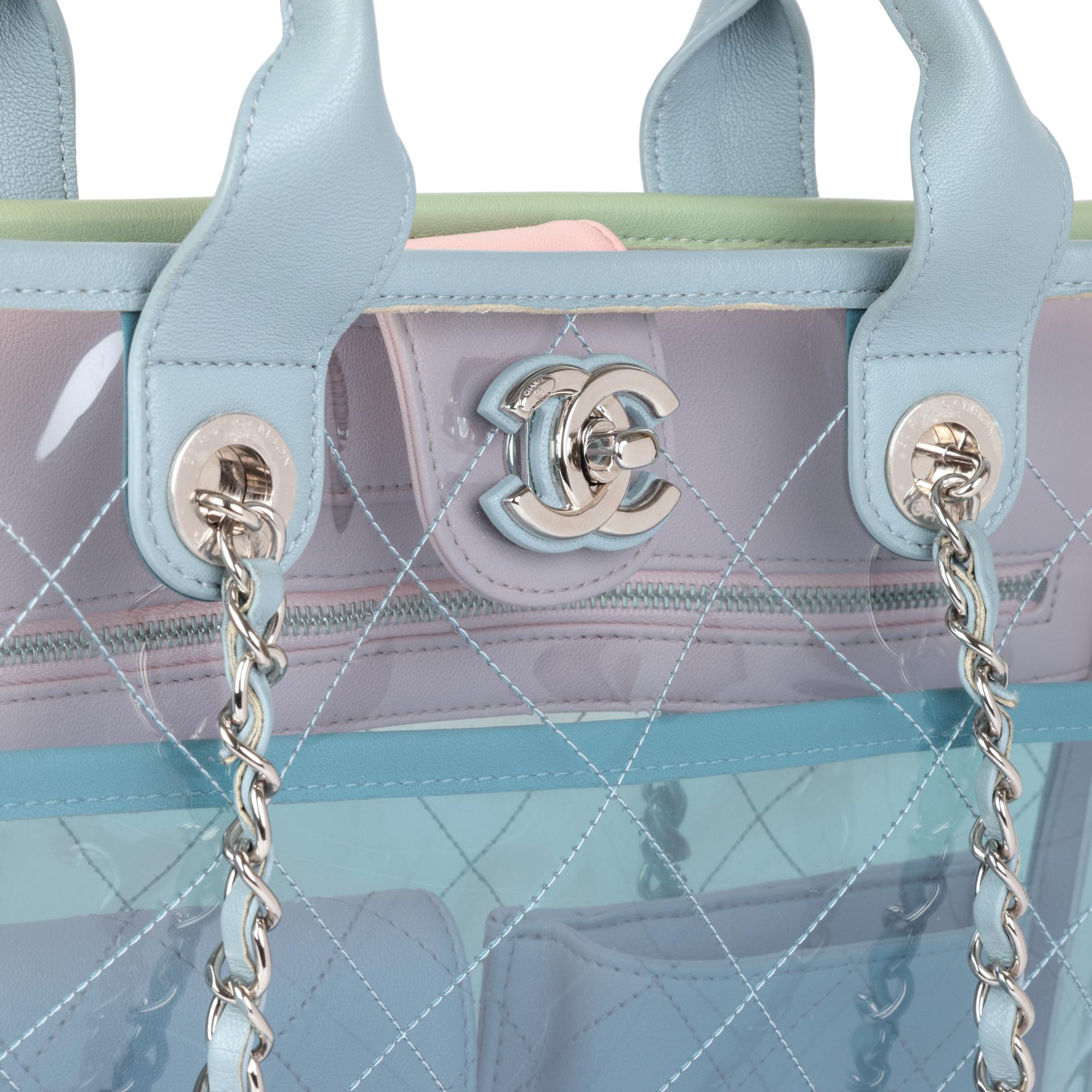 Chanel Green, Blue, Pink Lambskin & PVC Coco Splash Large Shopping Tote 2