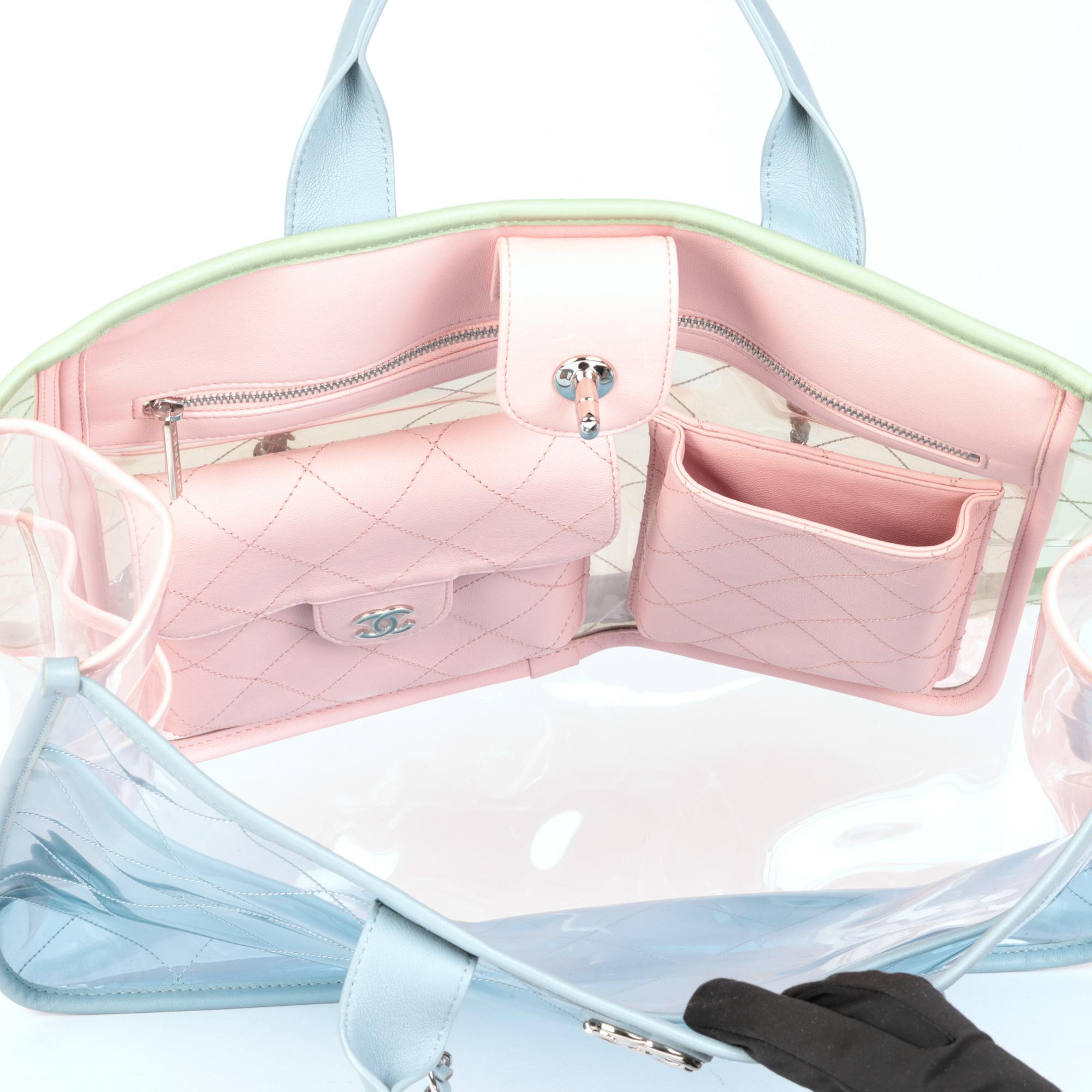 Chanel Green, Blue, Pink Lambskin & PVC Coco Splash Large Shopping Tote 4