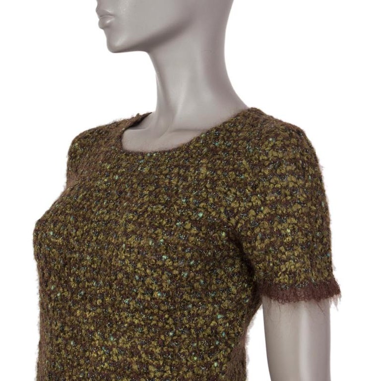 CHANEL green and brown mohair Short Sleeve Crewneck Sweater 40 M at 1stDibs