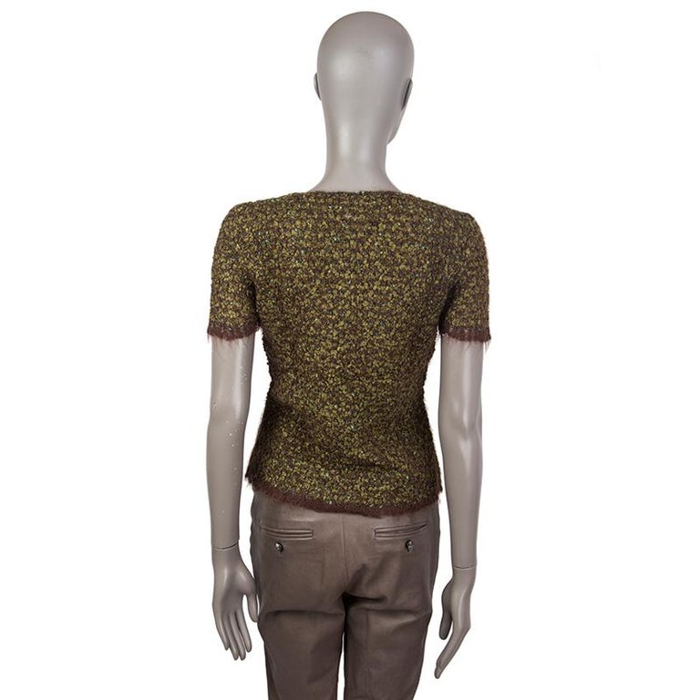 CHANEL green and brown mohair Short Sleeve Crewneck Sweater 40 M at 1stDibs
