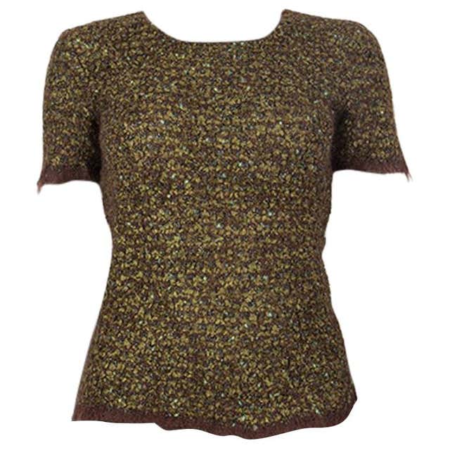 CHANEL green and brown mohair Short Sleeve Crewneck Sweater 40 M For ...