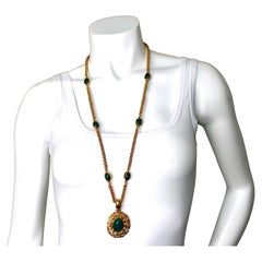 Chanel Green Cabochon Interlocking CC Pendant Necklace circa 1996