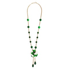 Chanel Green Camelia Dangle Necklace 