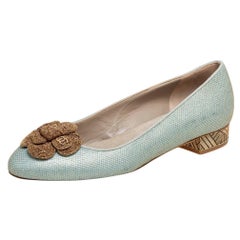 Chanel Green Canvas And Leather Camellia Flats Size 37