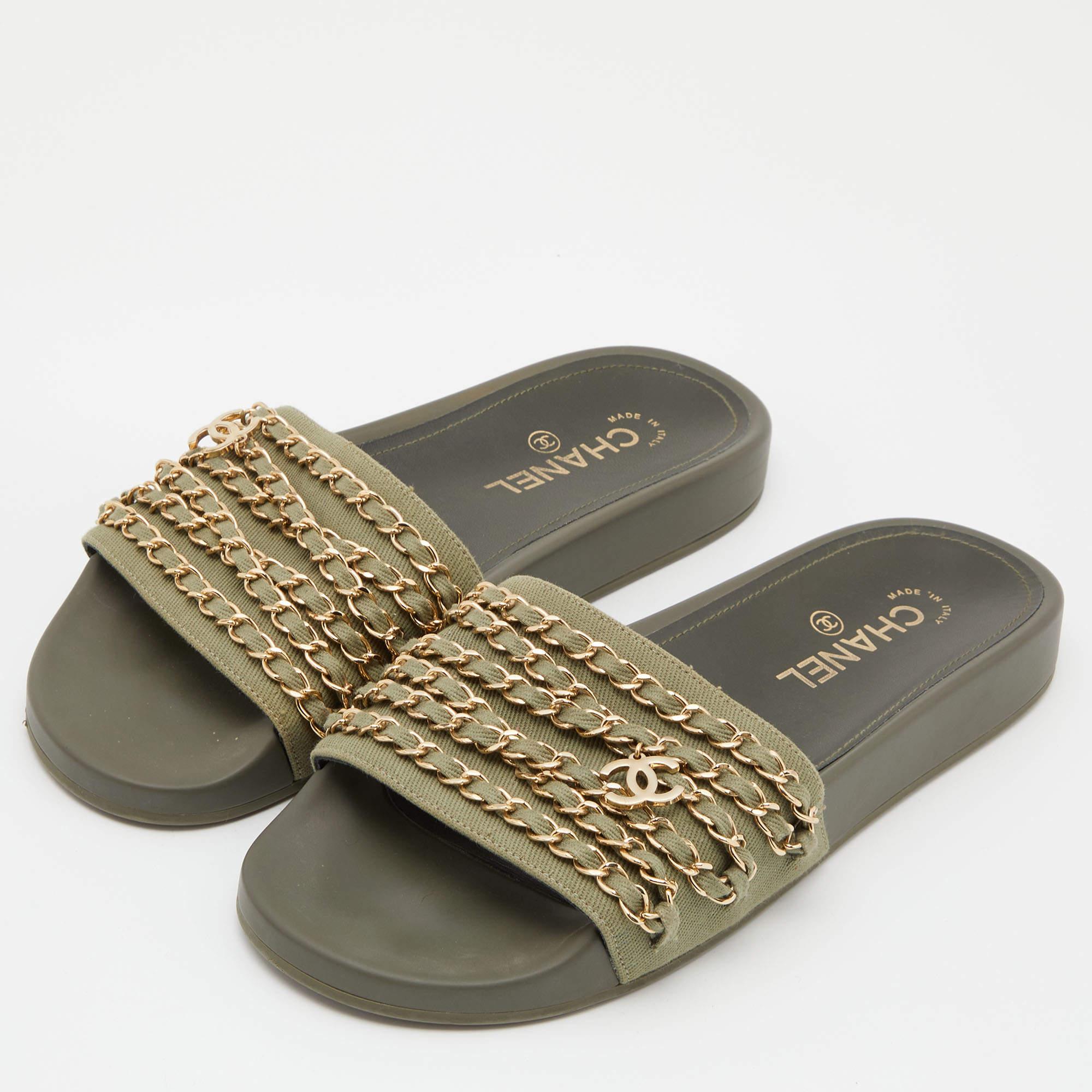 chanel leather slides