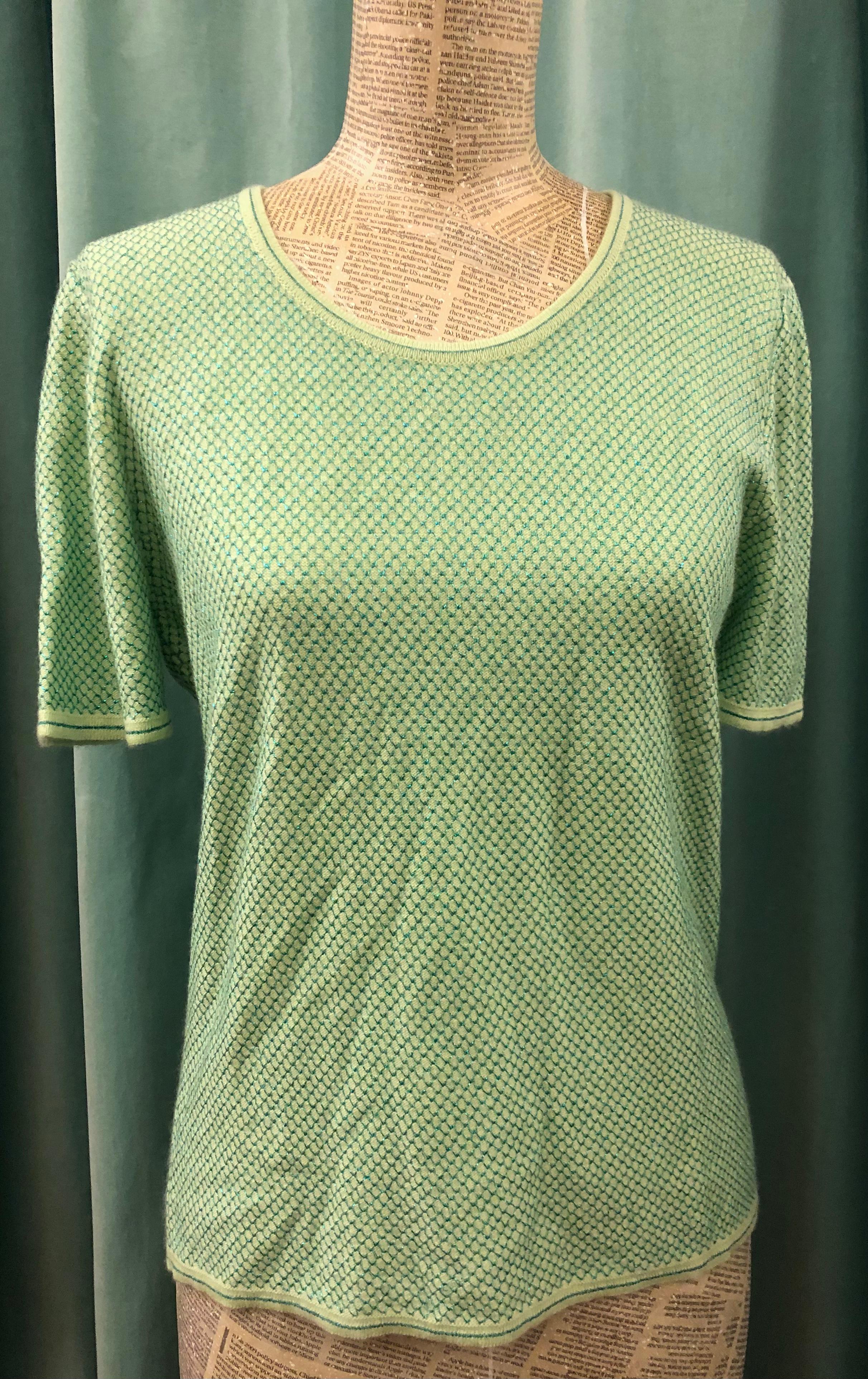 Chanel Green Cashmere Blue Metallic Knitted Twin Sets In Excellent Condition For Sale In Sheung Wan, HK