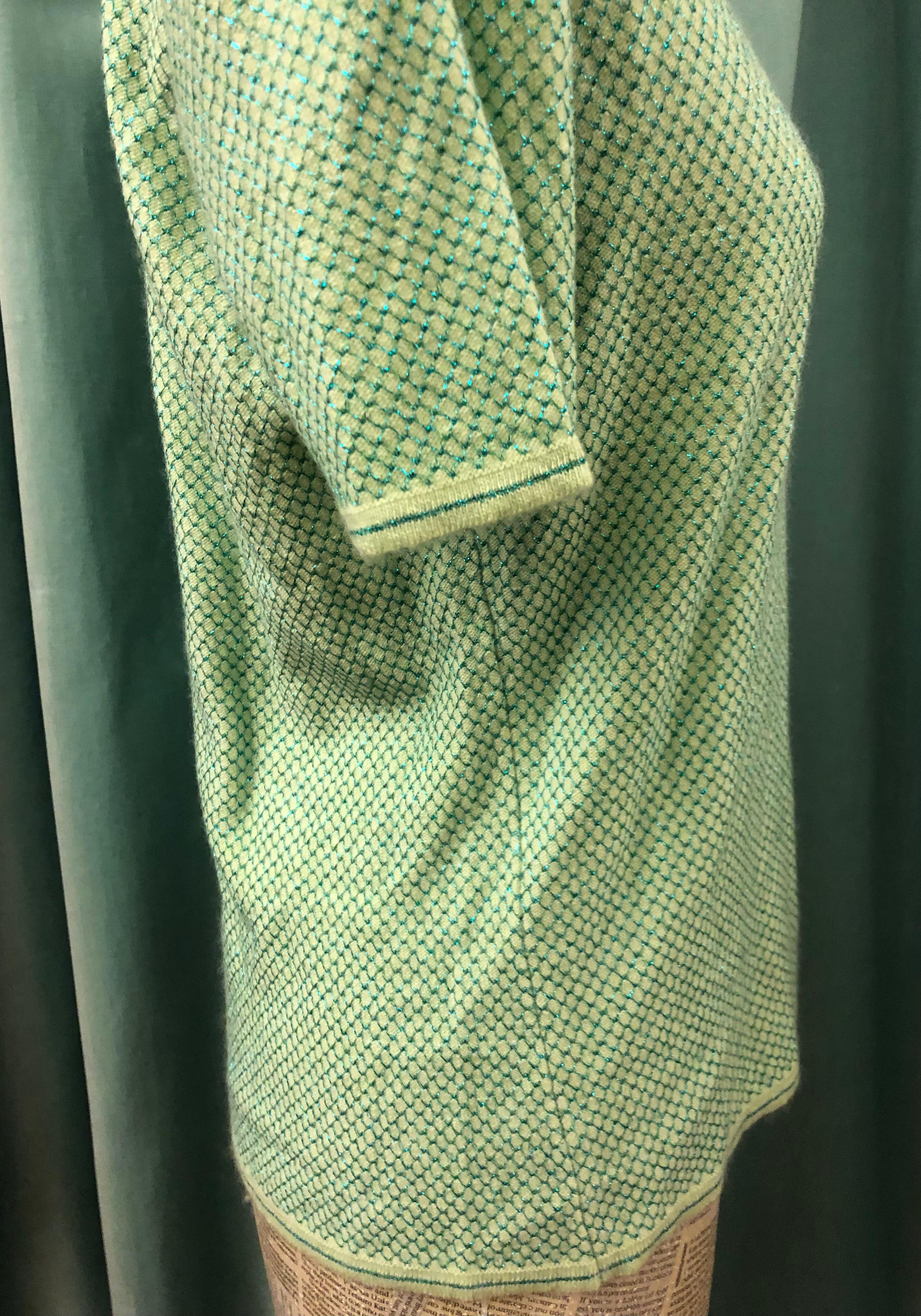 Women's or Men's Chanel Green Cashmere Blue Metallic Knitted Twin Sets For Sale