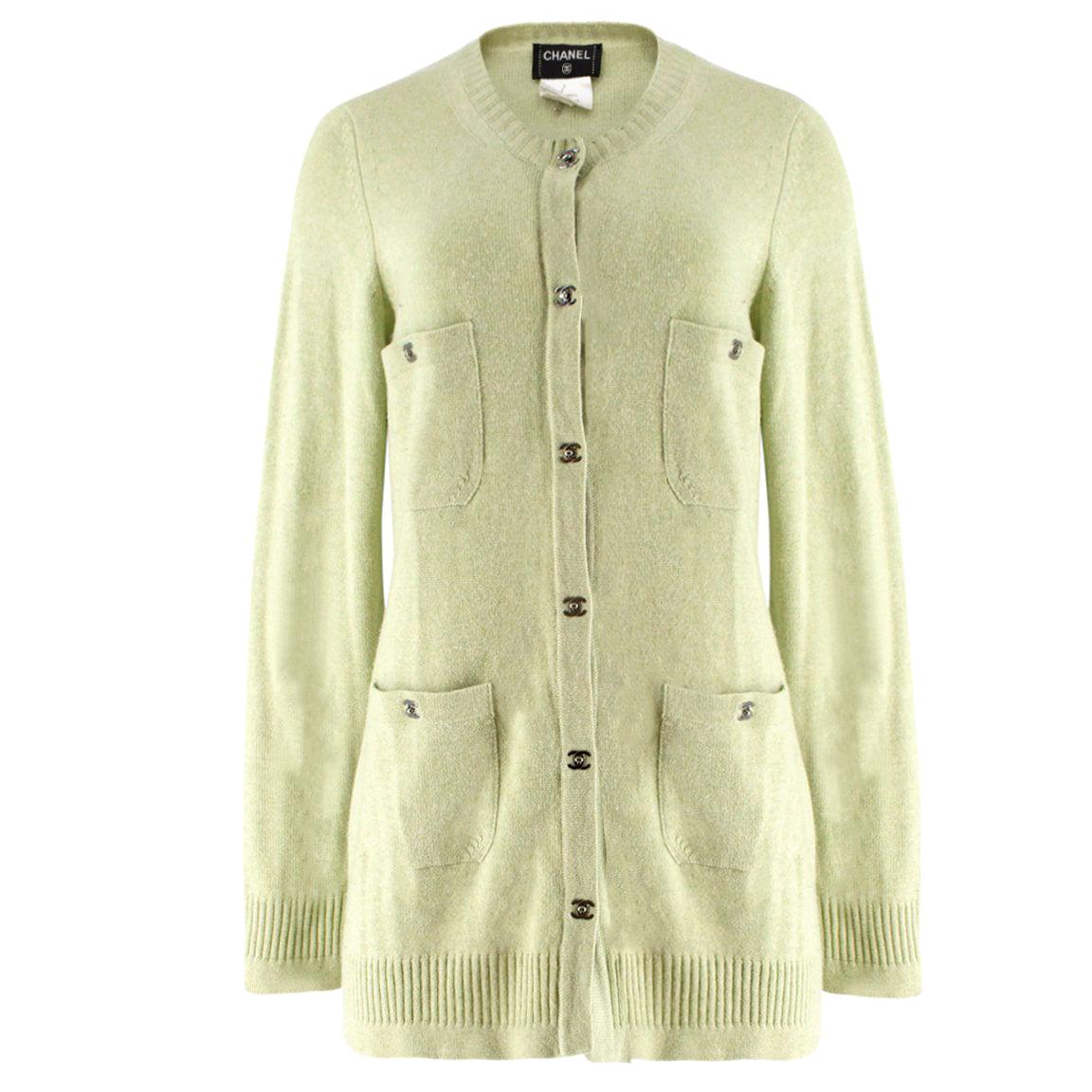 Chanel Green Cashmere Cardigan - Size US 12 For Sale