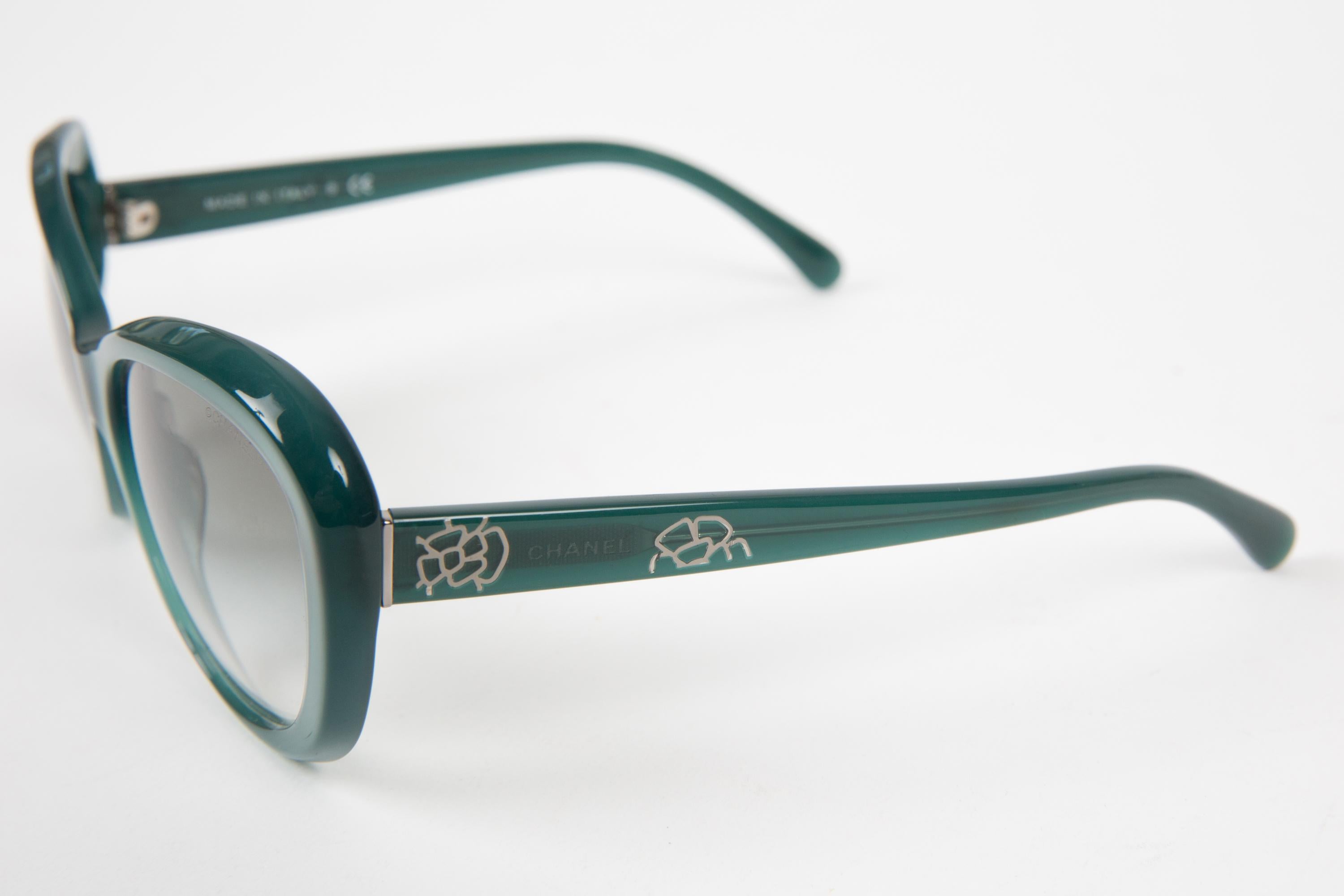 Gray Chanel Green Cat Eye Acetate Sunglasses
