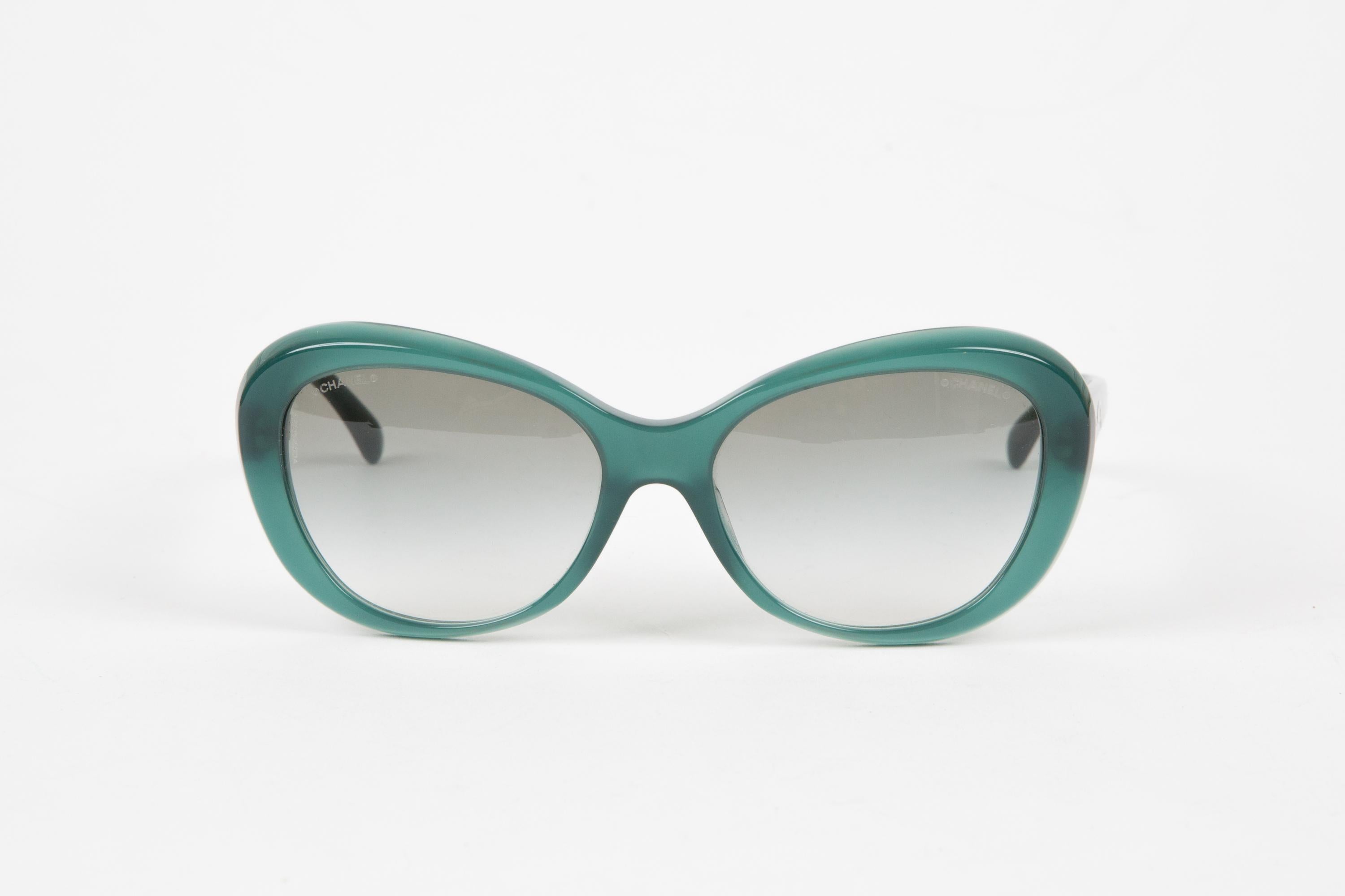 Women's Chanel Green Cat Eye Acetate Sunglasses