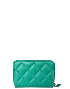 Chanel Green Caviar Leather Quilted Zip Coin Purse/ Card Holder Wallet