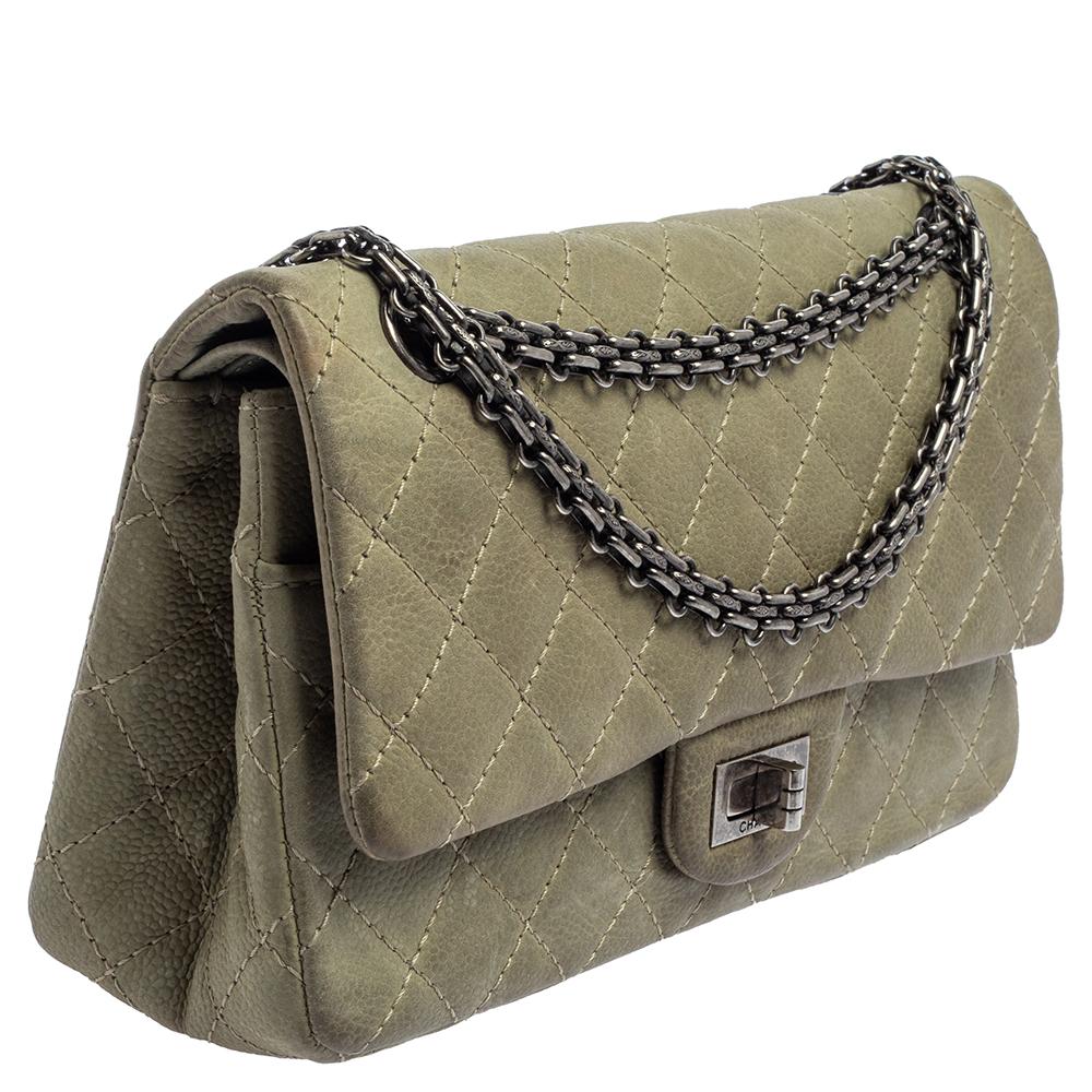 Gray Chanel Green Caviar Leather Reissue 225 Double Flap Bag