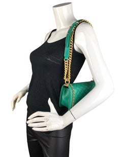 Chanel Green Caviar Leather Small Quilted Chain Around Boy Bag