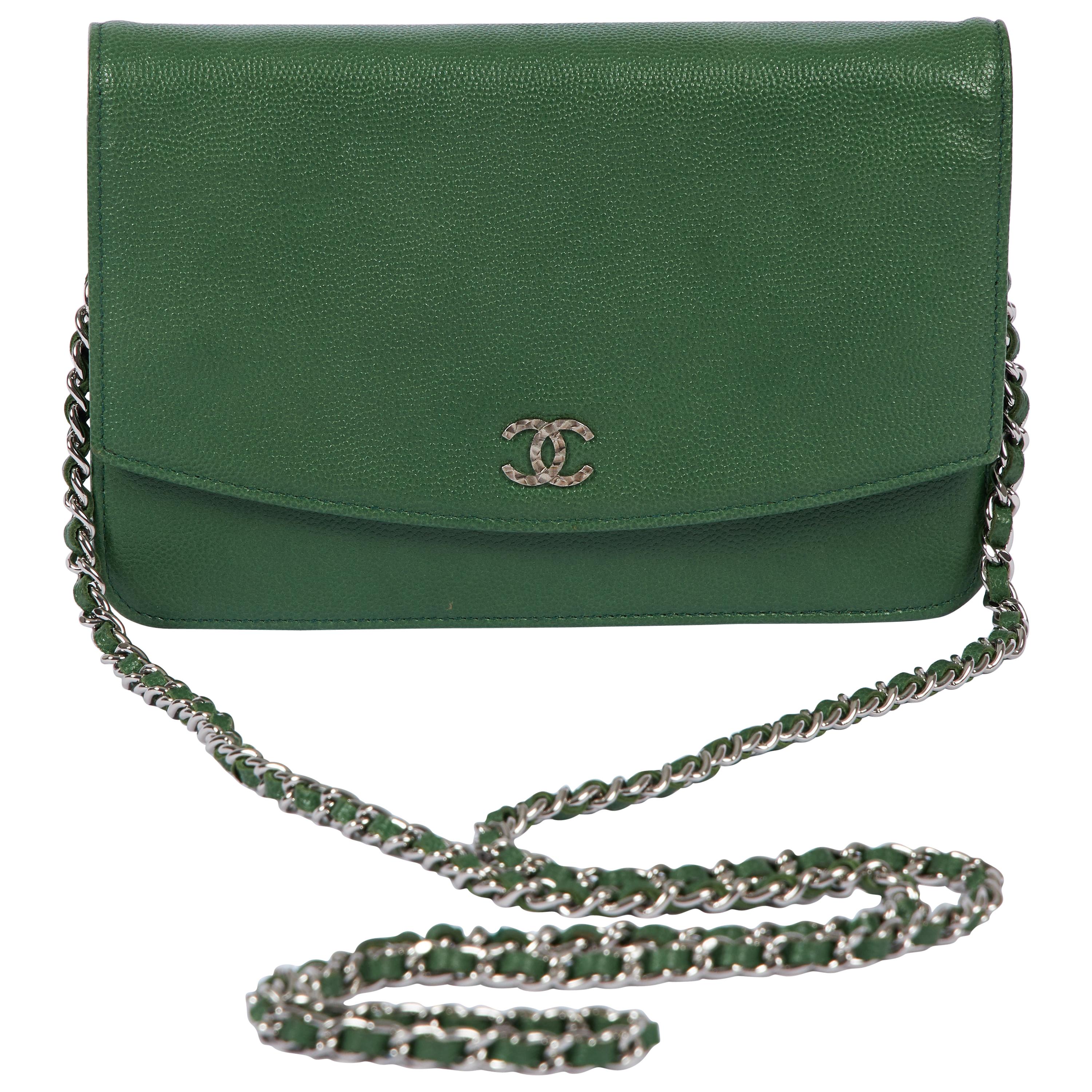 Chanel Green Caviar Wallet on a Chain Crossbody Bag at 1stDibs
