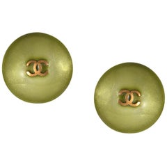 Retro Chanel Green CC Button Earrings